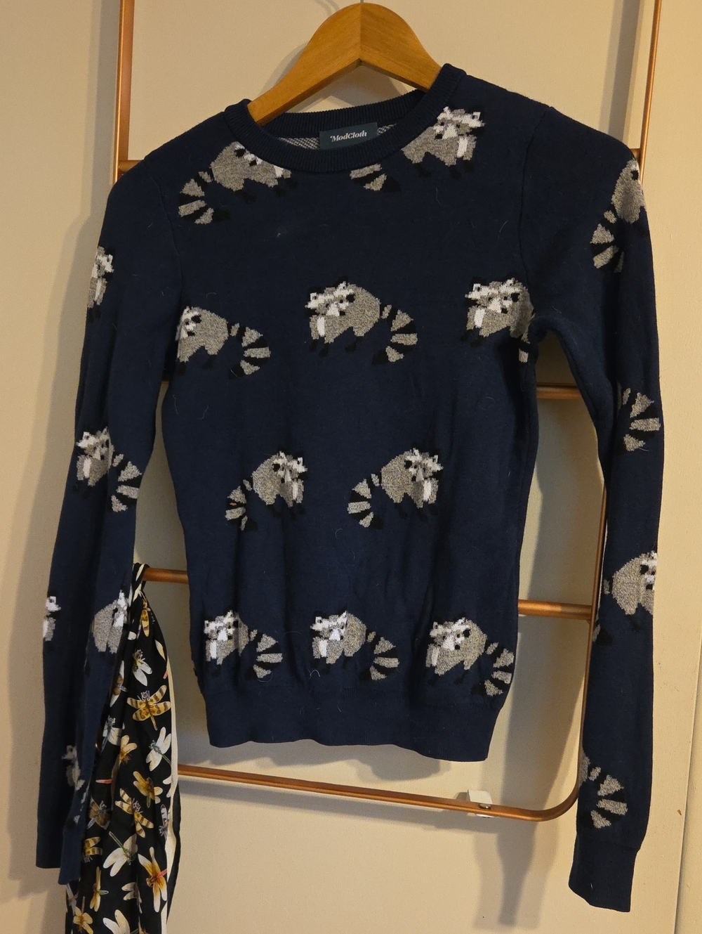 Modcloth Navy Raccoon Pattern Crewneck Sweater
